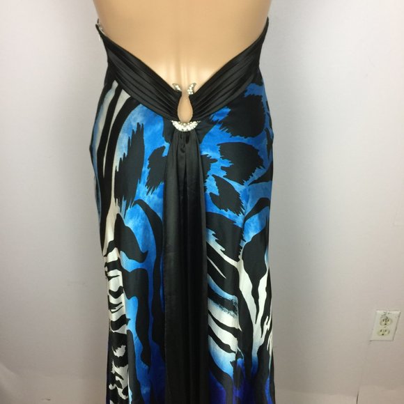Cache Maxi Dress Size 2 Womans Blue Black Satin Open Back Cut Out Evening Y2K - Picture 7 of 15